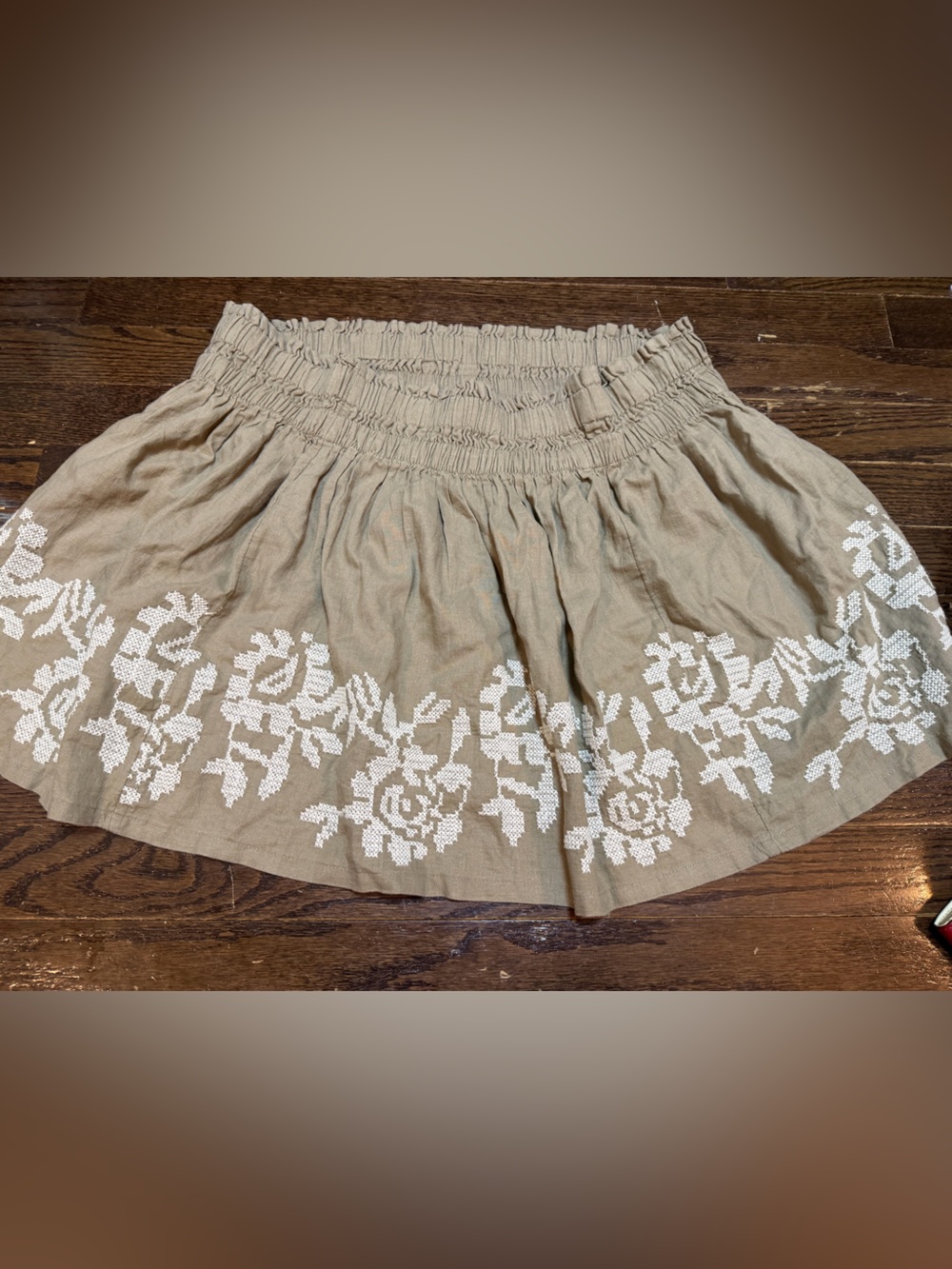 aerie Beige Mini Skirt with White Floral Embroidery